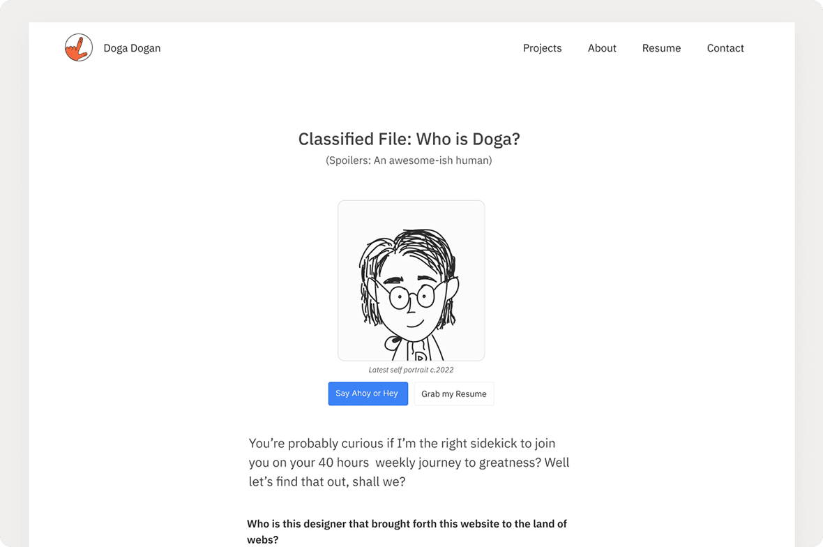 First version of thisisdoga.com website about page