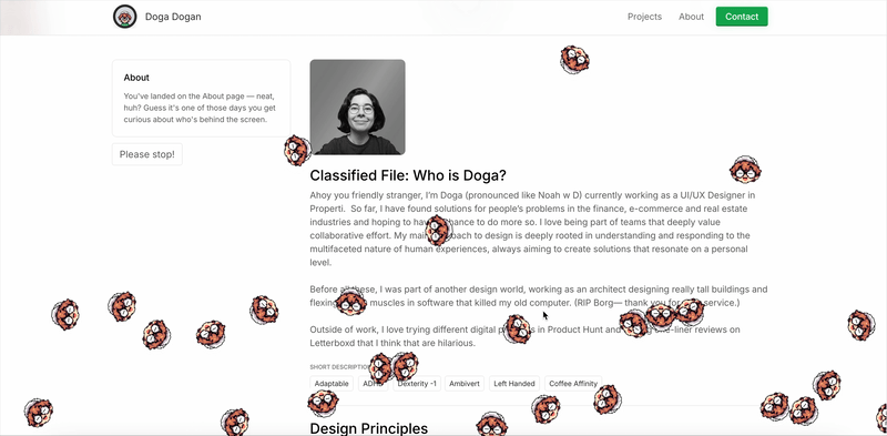 Third version of thisisdoga.com website homepage but this time it's on Framer