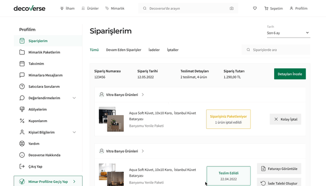 Shows gif of the order page of Decoverse