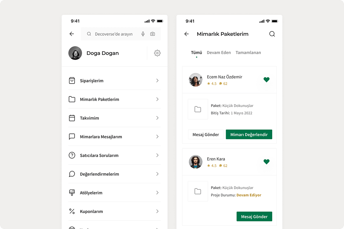 Shows mobile mockups of the profile page of Decoverse