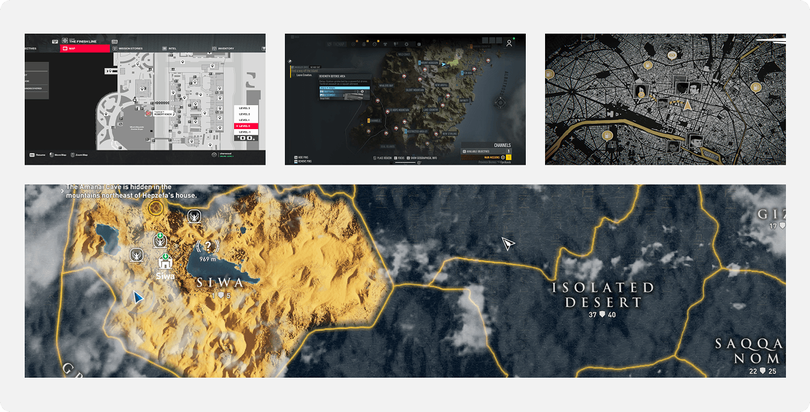 Various screenshots from game HUD maps.