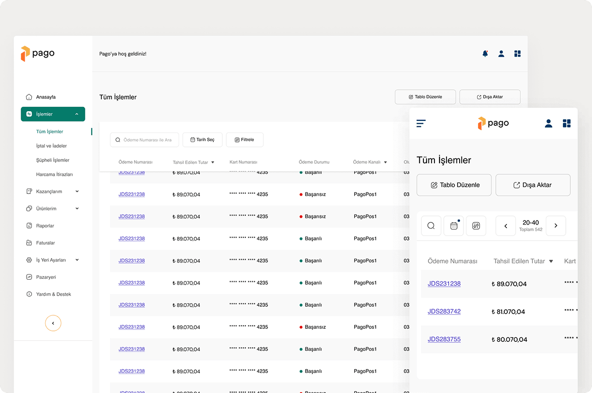 Mockup showing screenshots from Pago project