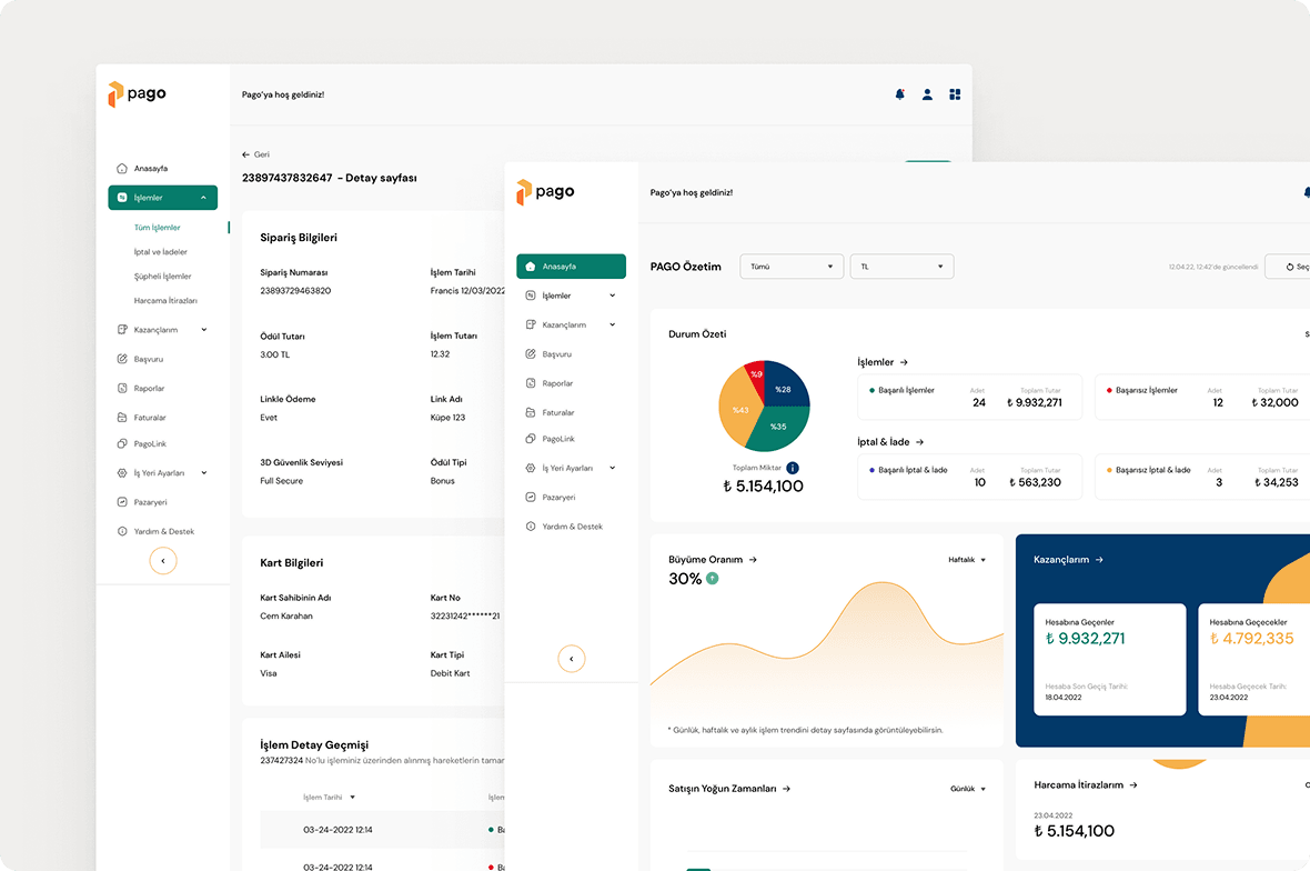 Mockup showing screenshots from Pago project