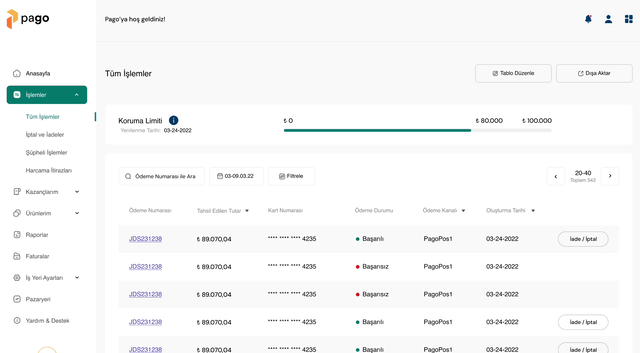 Shows gif of transactions page of Virtual POS of Pago