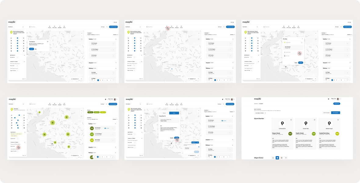 Screenshot showing the scenario 1 of user checking lifestyle of neighborhood with a flow of screenshots